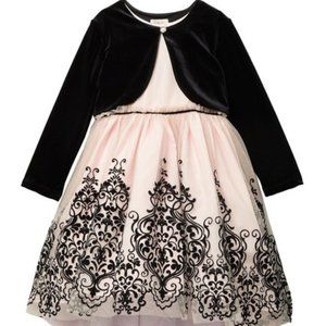 Laura Ashley Black Velvet Crop Jacket & Flocked Border Dress